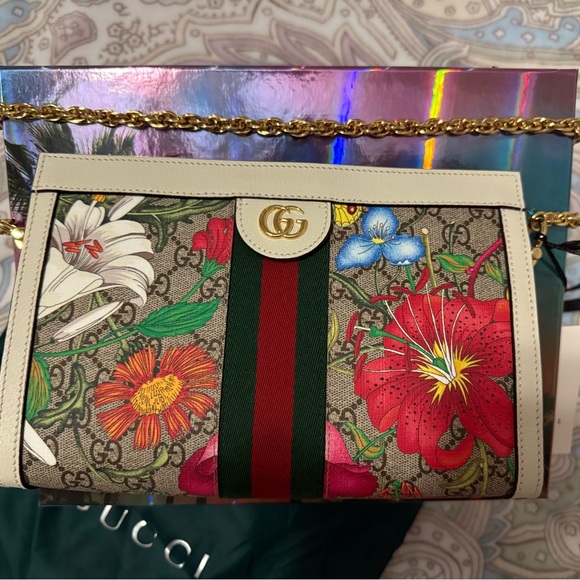 GUCCI Ophida GG Supreme Web Logo Small Flora Shoulder Bag - Picture 3 of 7